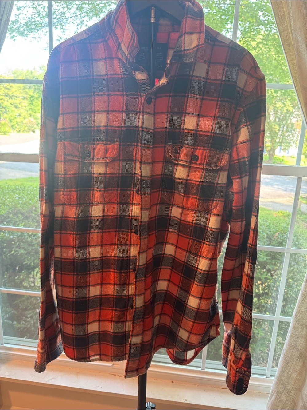 American Eagle Outfitters Red and Black Plaid Flannel Button-Down Shirt